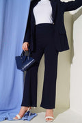 Elastic Waist Trousers with Ribbon Navy Blue