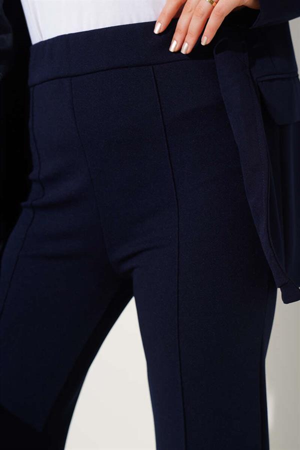 Elastic Waist Trousers with Ribbon Navy Blue