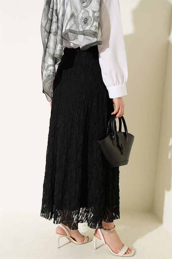 Black Lace Skirt with Elastic Waist