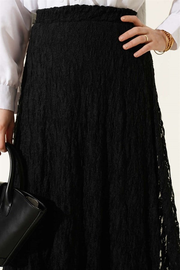 Black Lace Skirt with Elastic Waist