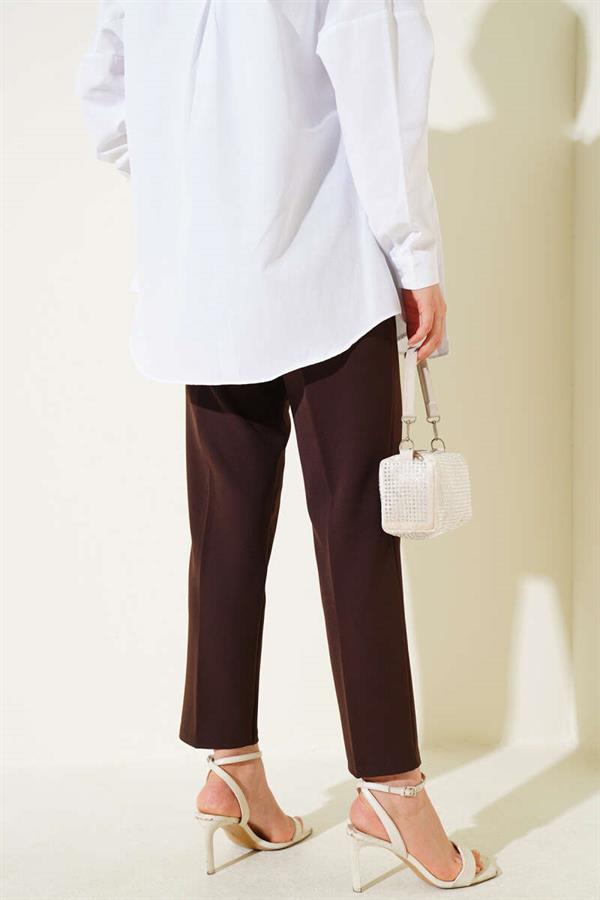 Elastic Waist Skinny Leg Trousers Bitter Brown