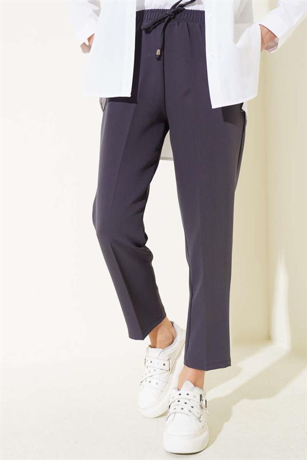 Elastic Waist Skinny Leg Trousers Anthracite