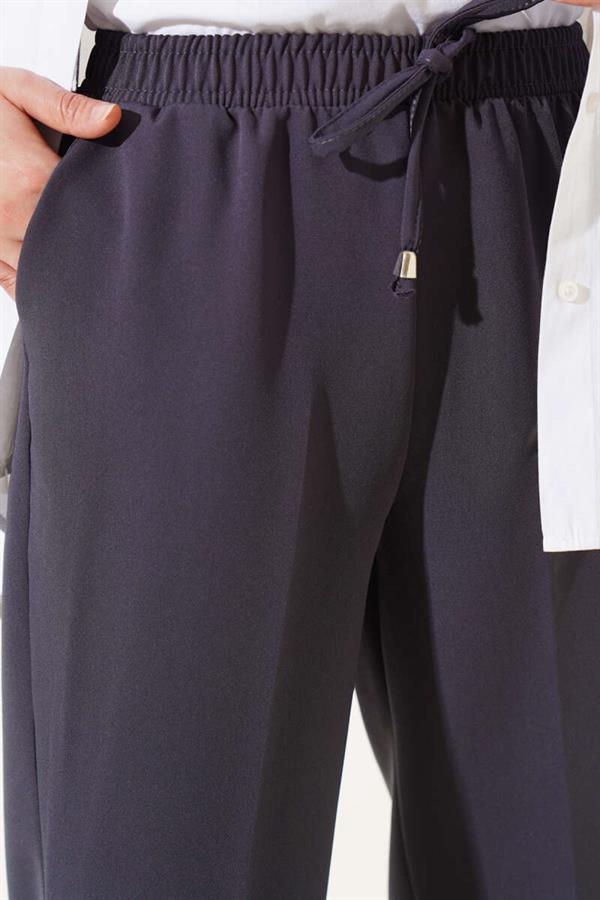 Elastic Waist Skinny Leg Trousers Anthracite
