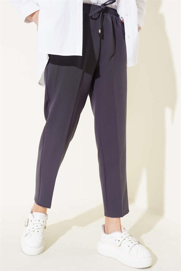 Elastic Waist Skinny Leg Trousers Anthracite