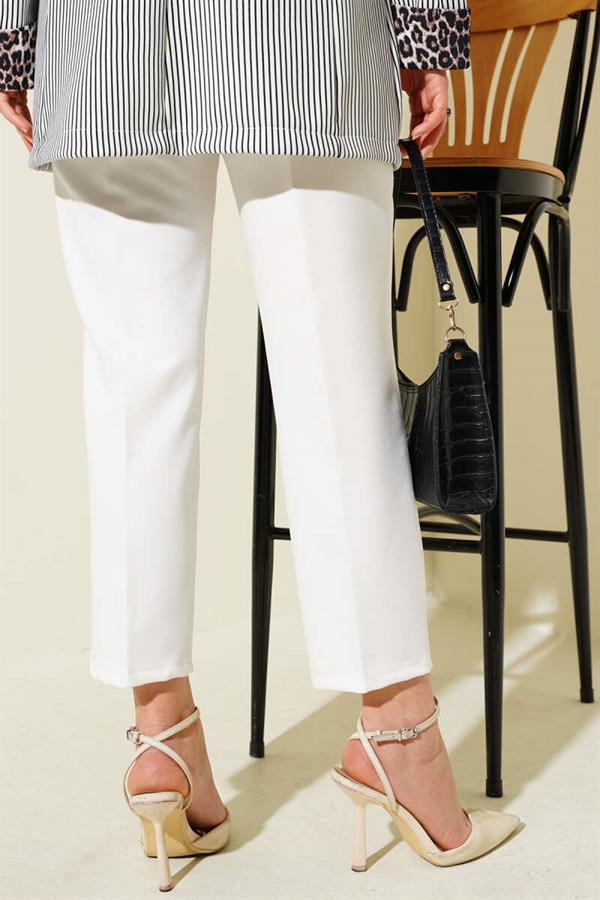 Elastic Waist Skinny Leg Trousers Ecru