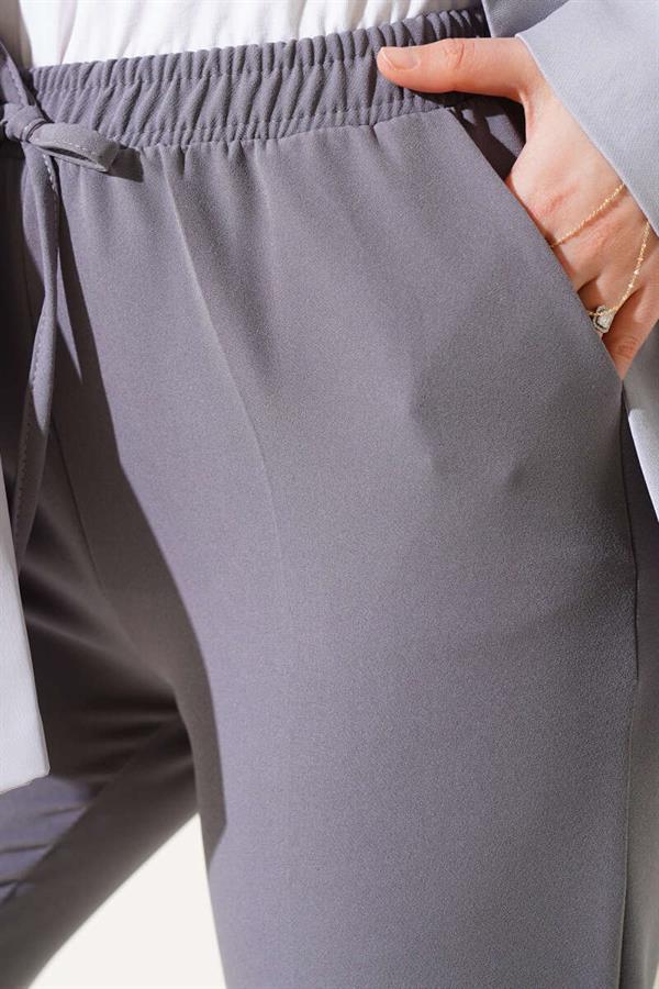 Elastic Waist Skinny Leg Trousers Smoke