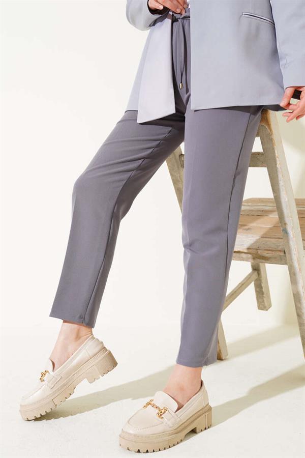Elastic Waist Skinny Leg Trousers Smoke
