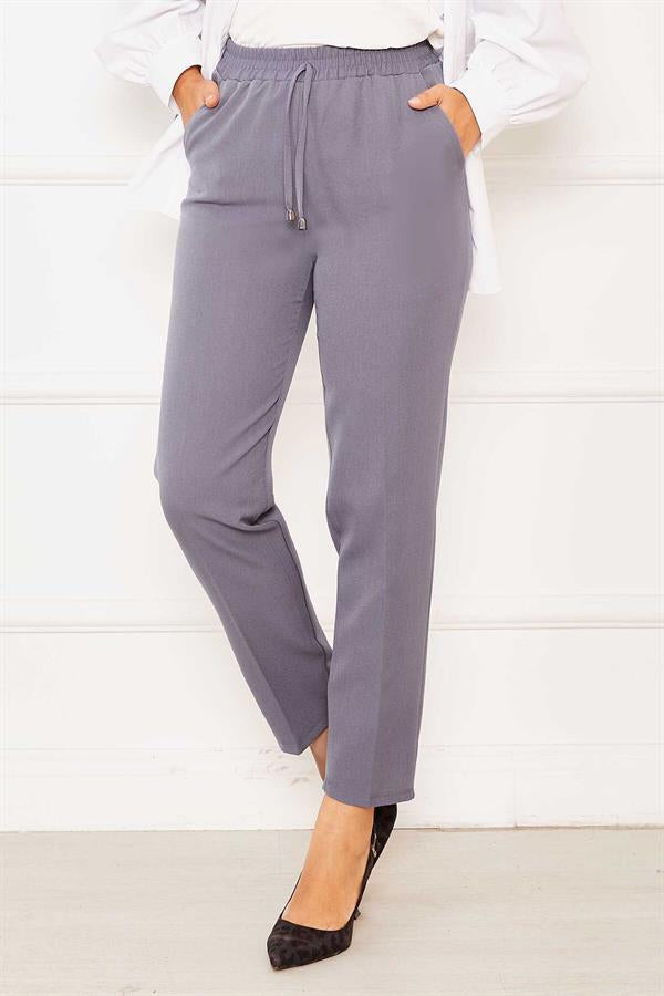 Elastic Waist Skinny Leg Trousers Gray