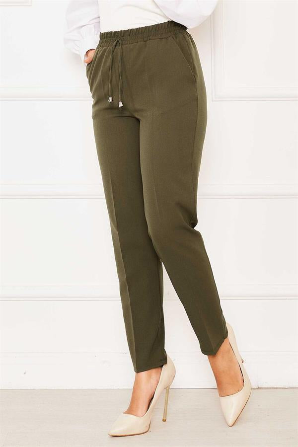 Elastic Waist Skinny Leg Trousers Khaki