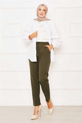 Elastic Waist Skinny Leg Trousers Khaki