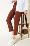 Elastic Waist Skinny Leg Trousers Brown