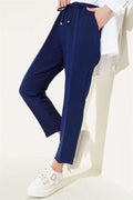 Elastic Waist Skinny Leg Trousers Navy Blue