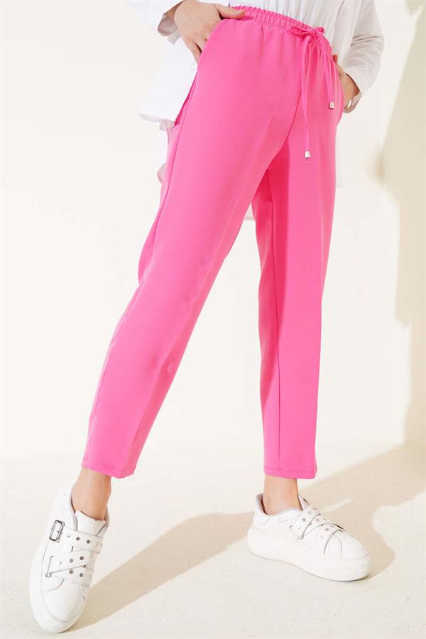 Elastic Waist Skinny Leg Trousers Pink