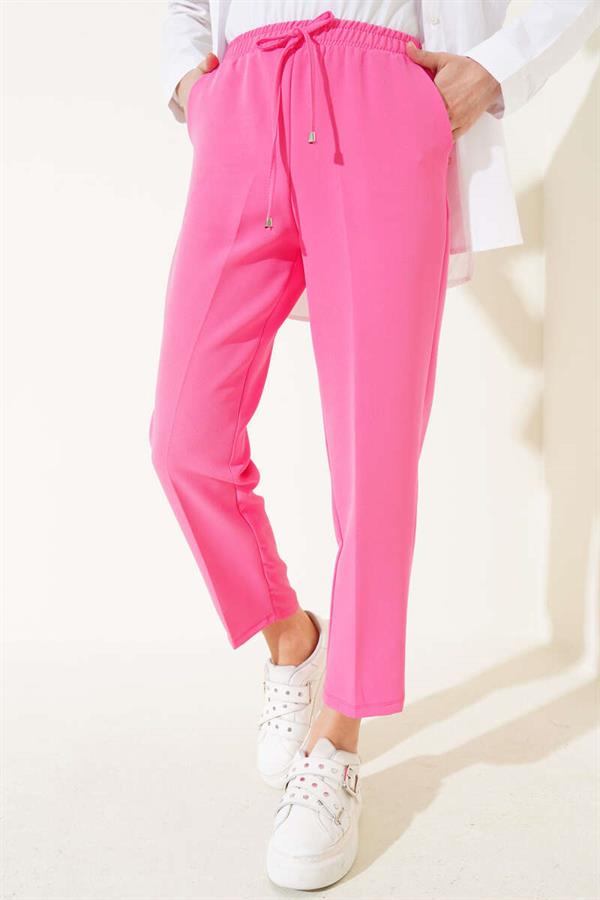 Elastic Waist Skinny Leg Trousers Pink
