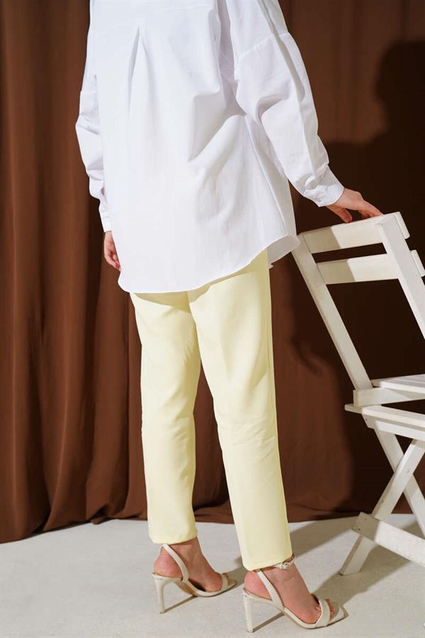 Elastic Waist Skinny Leg Trousers Yellow