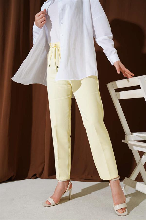 Elastic Waist Skinny Leg Trousers Yellow