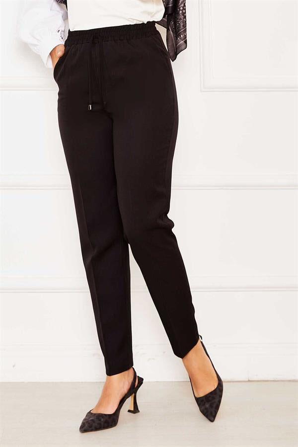 Elastic Waist Skinny Leg Trousers Black