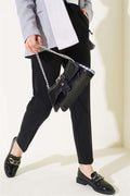 Elastic Waist Skinny Leg Trousers Black