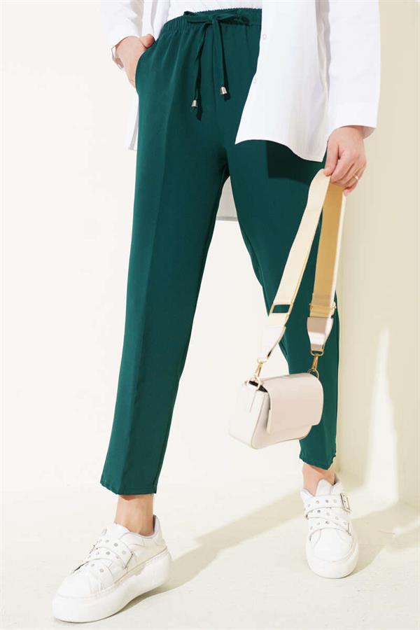 Elastic Waist Skinny Leg Trousers Emerald Green