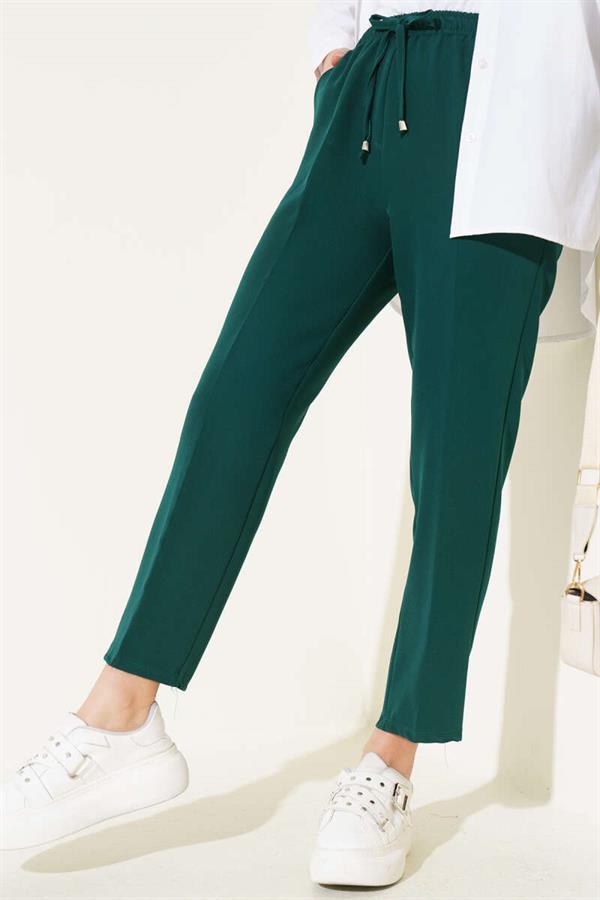 Elastic Waist Skinny Leg Trousers Emerald Green