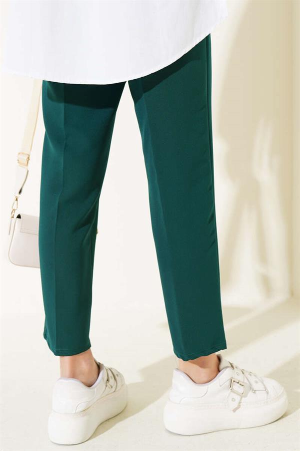 Elastic Waist Skinny Leg Trousers Emerald Green