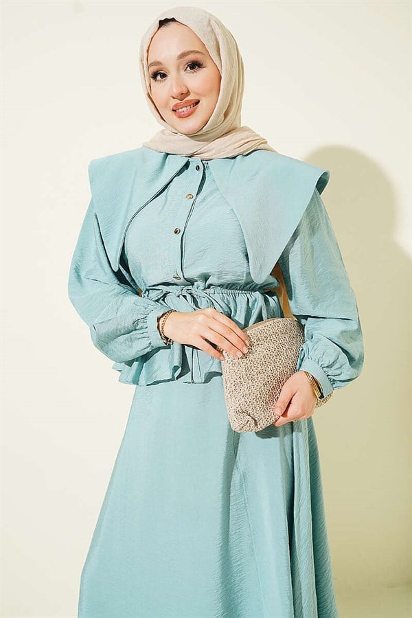 2 Piece Set with Elastic Waist, Sailor Collar, and Skirt, Mint