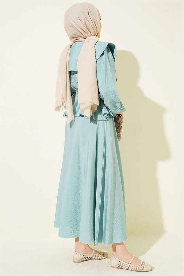 2 Piece Set with Elastic Waist, Sailor Collar, and Skirt, Mint