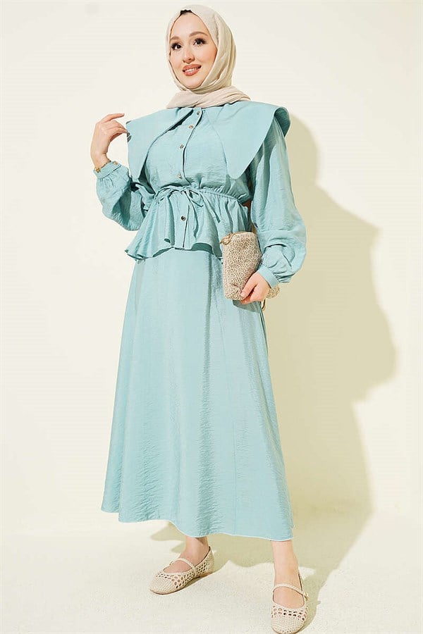 2 Piece Set with Elastic Waist, Sailor Collar, and Skirt, Mint