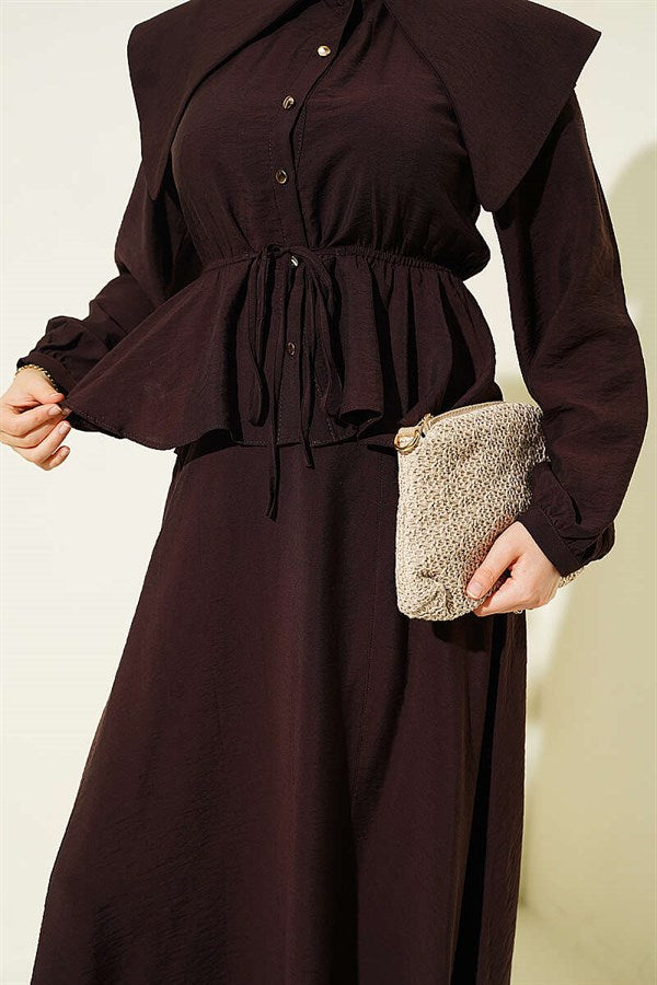 2 Piece Set with Elastic Waist, Sailor Collar, and Skirt (Coffee)