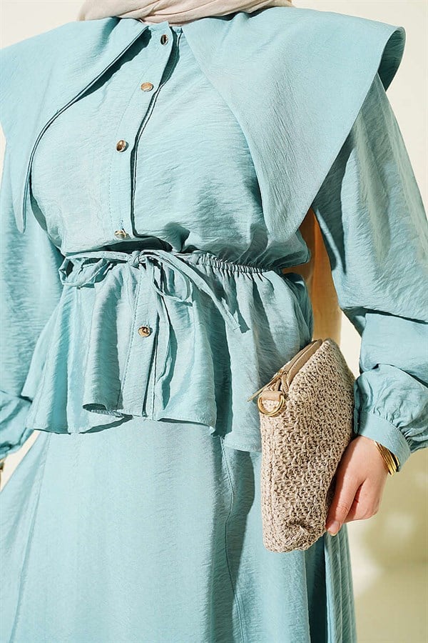 2 Piece Set with Elastic Waist, Sailor Collar, and Skirt, Mint