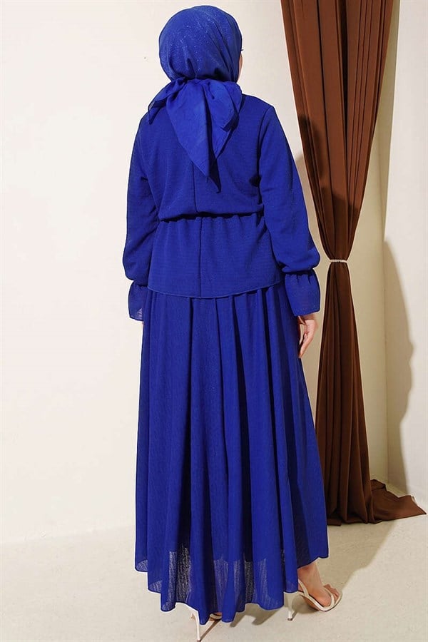 2 Piece Set with patterned skirt and elasticated waist, in navy blue.