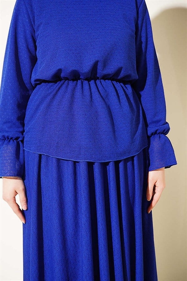 2 Piece Set with patterned skirt and elasticated waist, in navy blue.