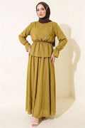 2 Piece Set with Elastic Waist Patterned Skirt in Olive Green