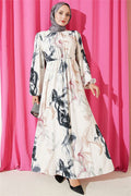 Digital Satin Dress with Elastic Waist, Smoke Grey
