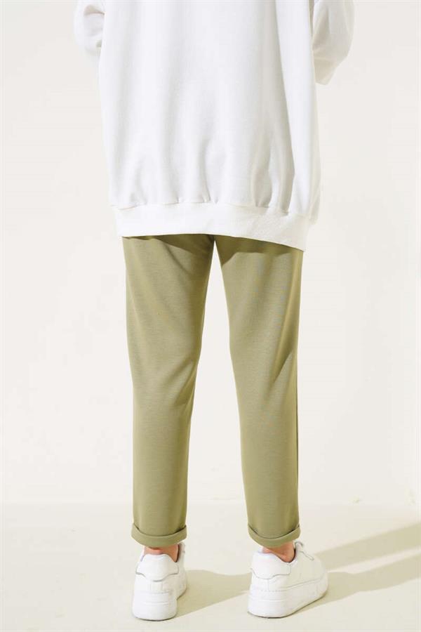 Elastic Waist Double Leg Trousers Khaki