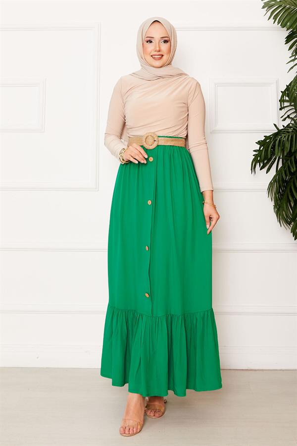 Elastic Waist Button Detailed Hijab Skirt Benetton