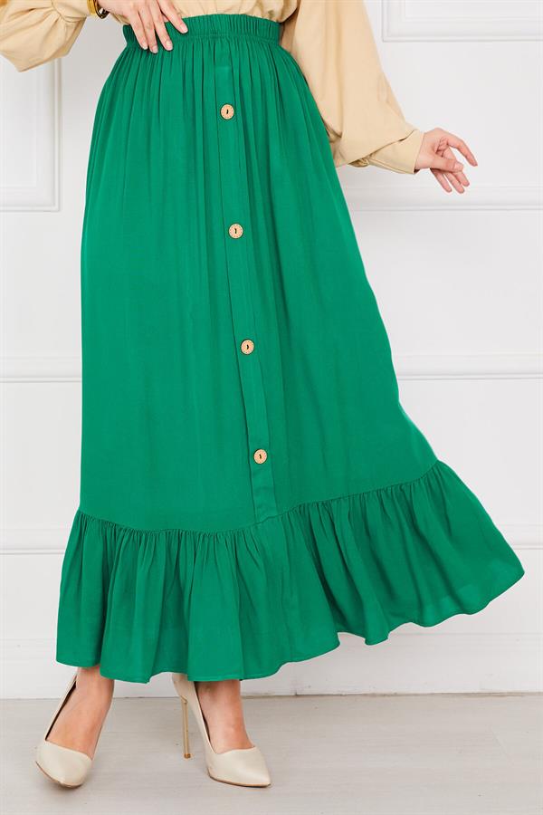 Elastic Waist Button Detailed Hijab Skirt Emerald