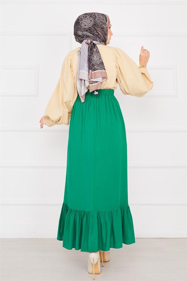 Elastic Waist Button Detailed Hijab Skirt Emerald