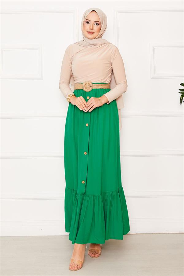Elastic Waist Button Detailed Hijab Skirt Benetton