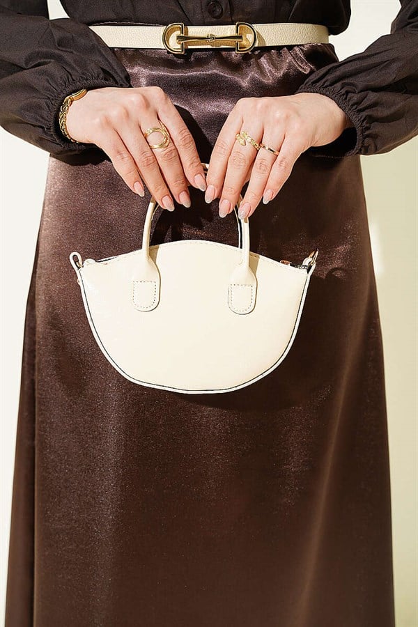 Plain Satin Skirt with Elastic Waist, Brown