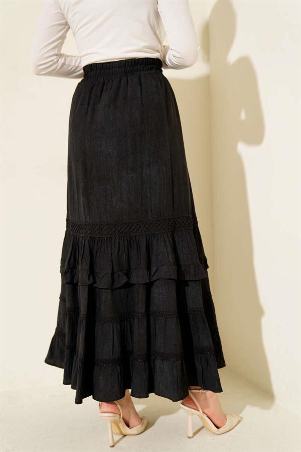 Black Ruffled Skirt with Elastic Waistband