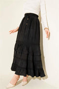 Black Ruffled Skirt with Elastic Waistband