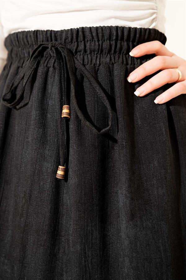 Black Ruffled Skirt with Elastic Waistband