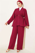 Muslin 2 Piece Set with Elastic Waist and Ruffles, Burgundy