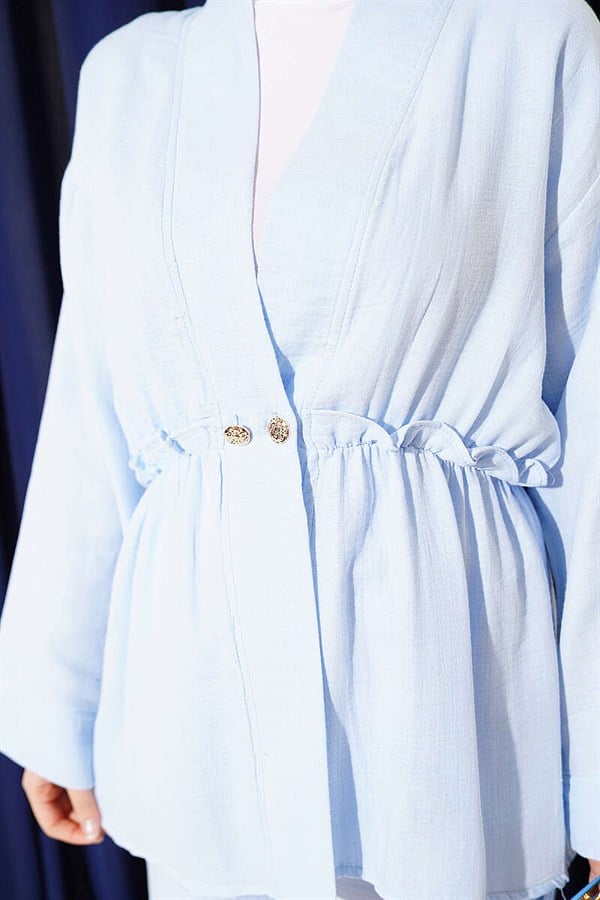 Baby Blue Muslin 2 Piece Set with Elastic Waist and Ruffles