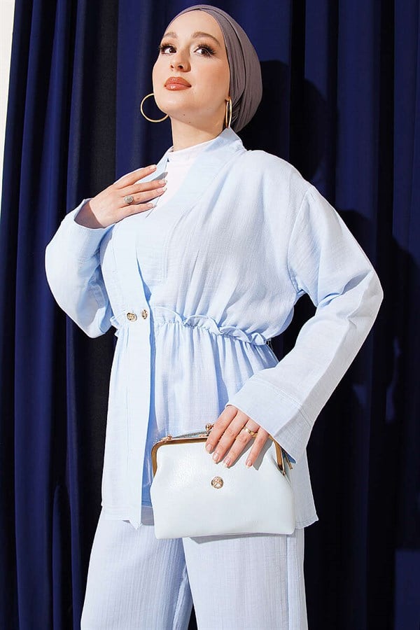 Baby Blue Muslin 2 Piece Set with Elastic Waist and Ruffles