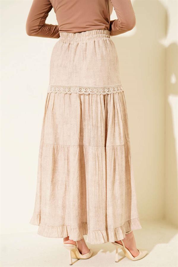 Elastic Waistband Skirt with Bow, Beige