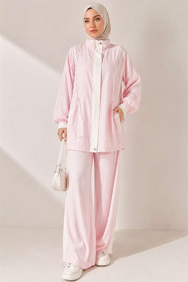 Tencel Two-Piece Set with Elastic Waistband and Trim, Pink