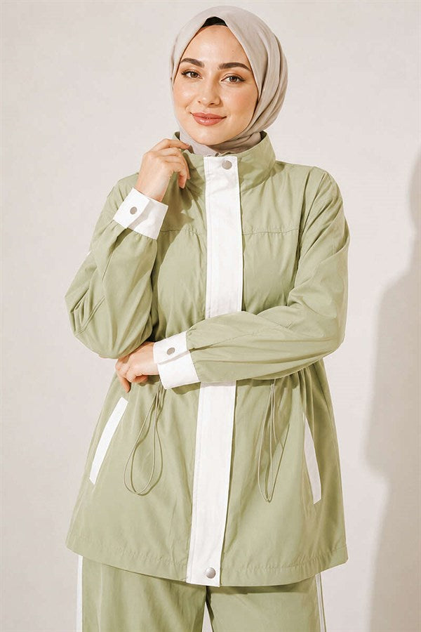 Tencel Two-Piece Set with Elastic Waistband and Trim, Aqua Green
