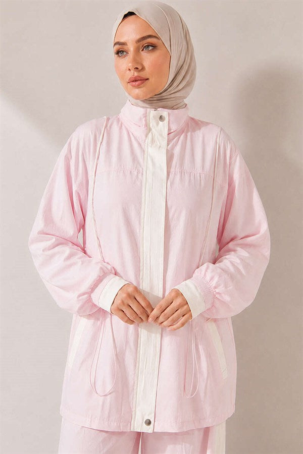 Tencel Two-Piece Set with Elastic Waistband and Trim, Pink